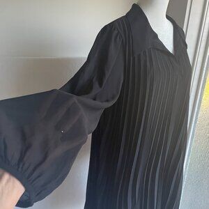 Nine West Pleated Black Dress with lining and Sheer Sleeves, Size 1X / XL